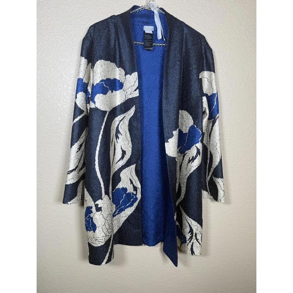 Chicos Travelers Women‎ Art To Wear Sz 1 Floral Elegant  Kimono Lightweight